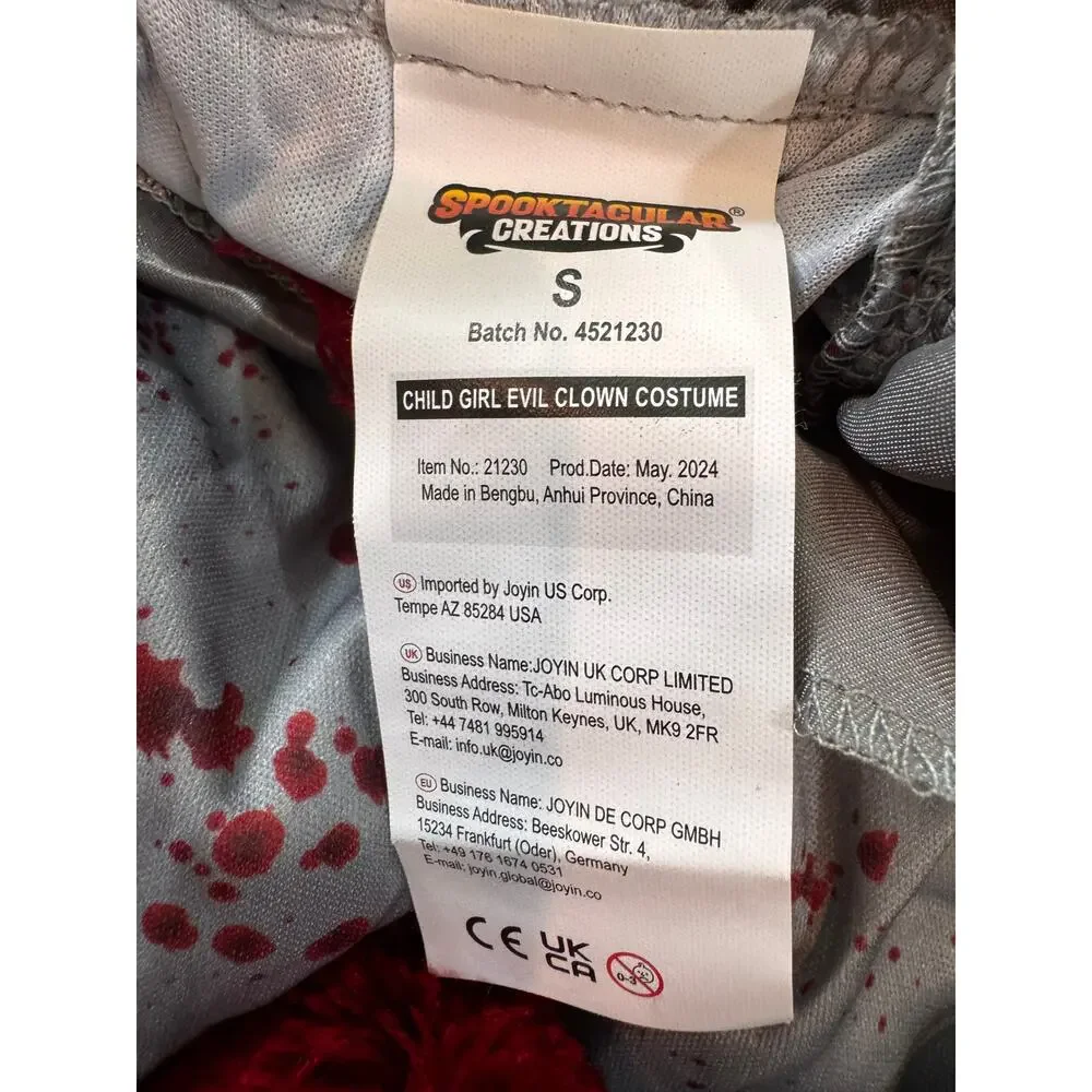 Spooktacular Creations Girls Scary Clown Costume Dress Small S 5-7 Yrs Halloween